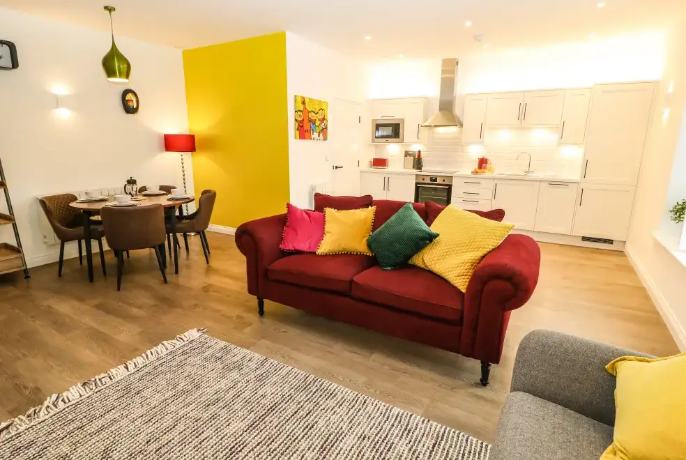 Open plan living area at Over The Arch Retreat