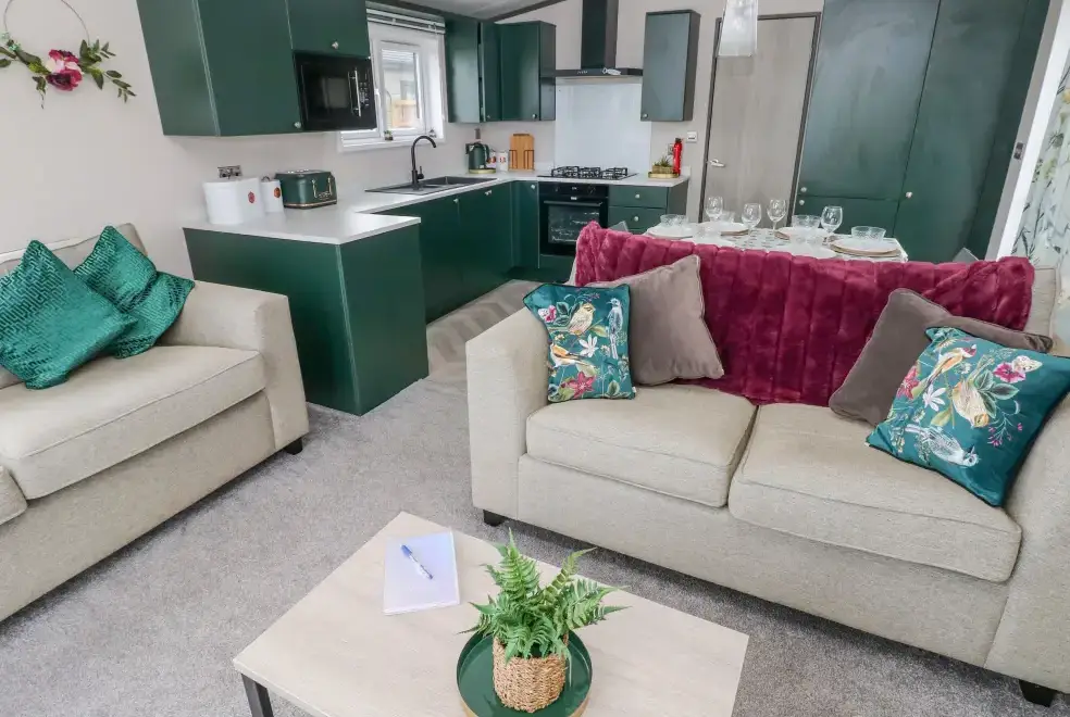 Open plan living area at Oyster Lodge