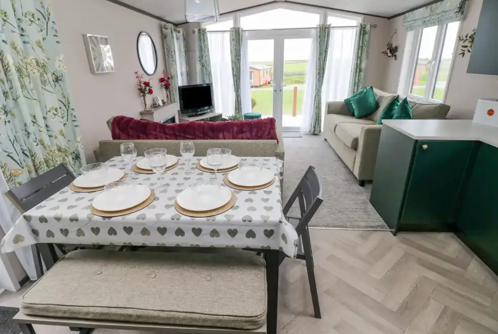 Open plan living area at Oyster Lodge