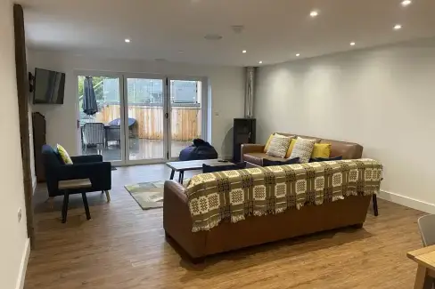 Open plan living area at Pennant Uchaf, Powys