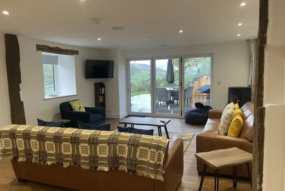 Open plan living area at Pennant Uchaf
