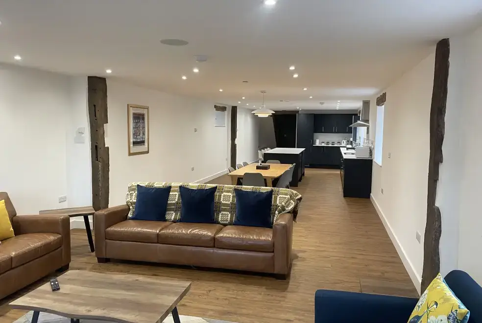 Open plan living area at Pennant Uchaf