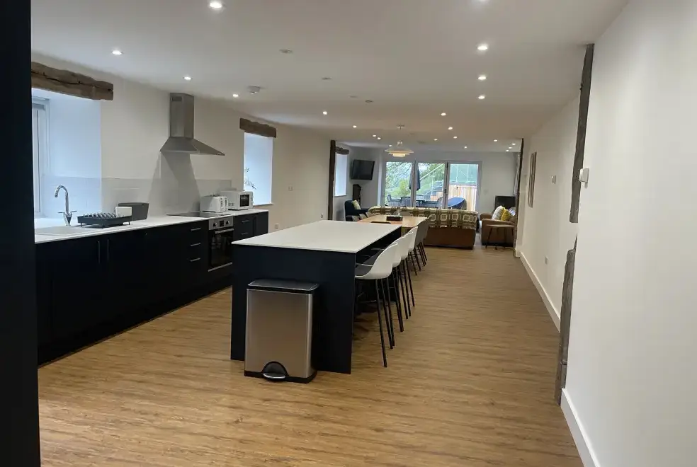 Open plan living area at Pennant Uchaf