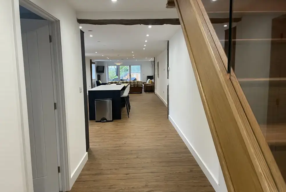 Open plan living area at Pennant Uchaf