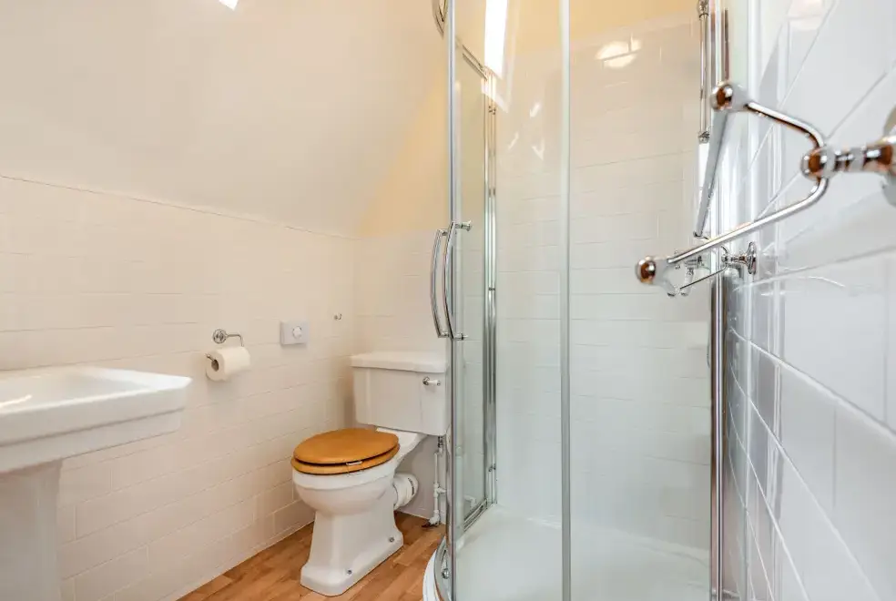 Shower room at Pensarn Hall Dogs-welcome Cottage, Snowdonia North Wales 