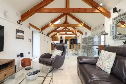 Open plan living area at Pol Glas Hall, Cornwall