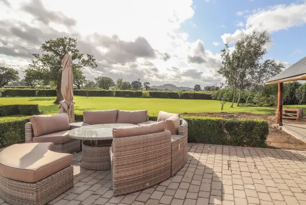 Patio area at Rhandregynwen Hall