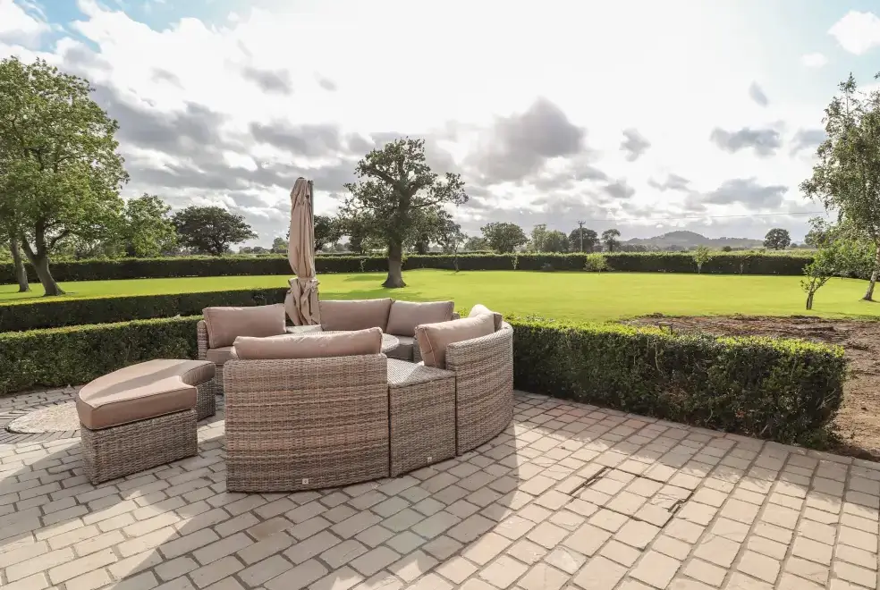 Patio area at Rhandregynwen Hall