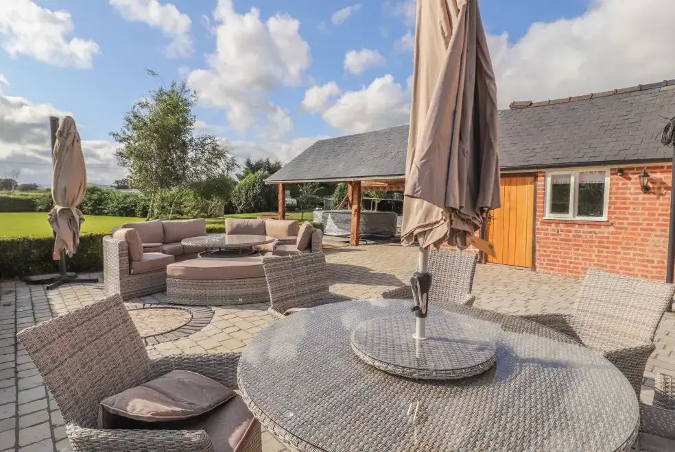 Patio area at Rhandregynwen Hall