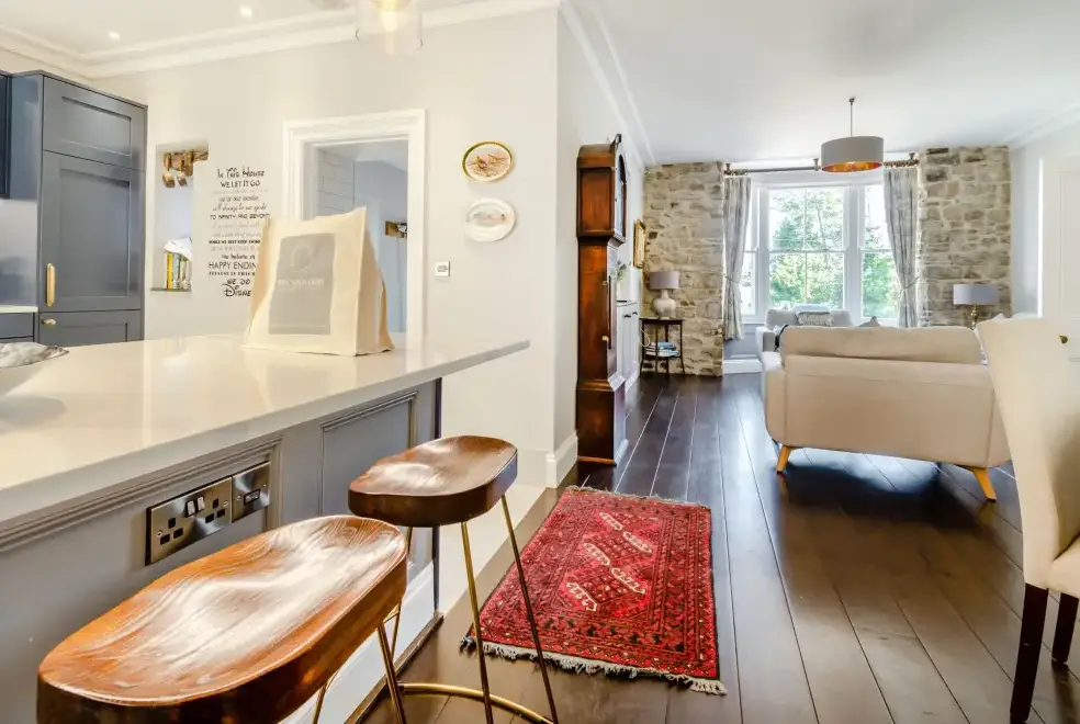 Open plan living area at Rhodewood Lodge