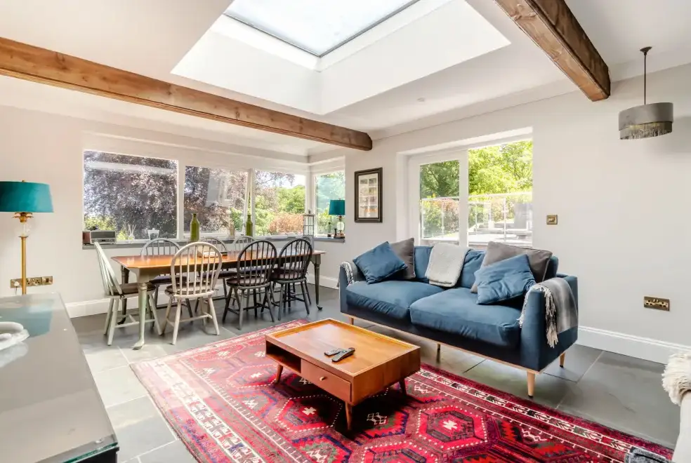 Open plan living area at Rhodewood Lodge