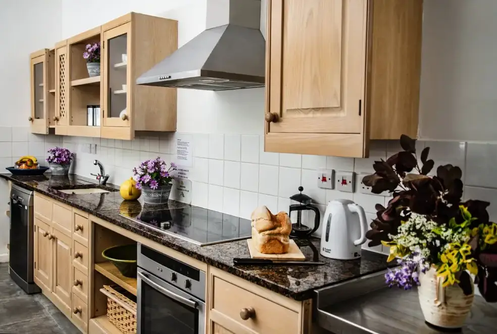 Well equipped kitchen at River Wye Lodge