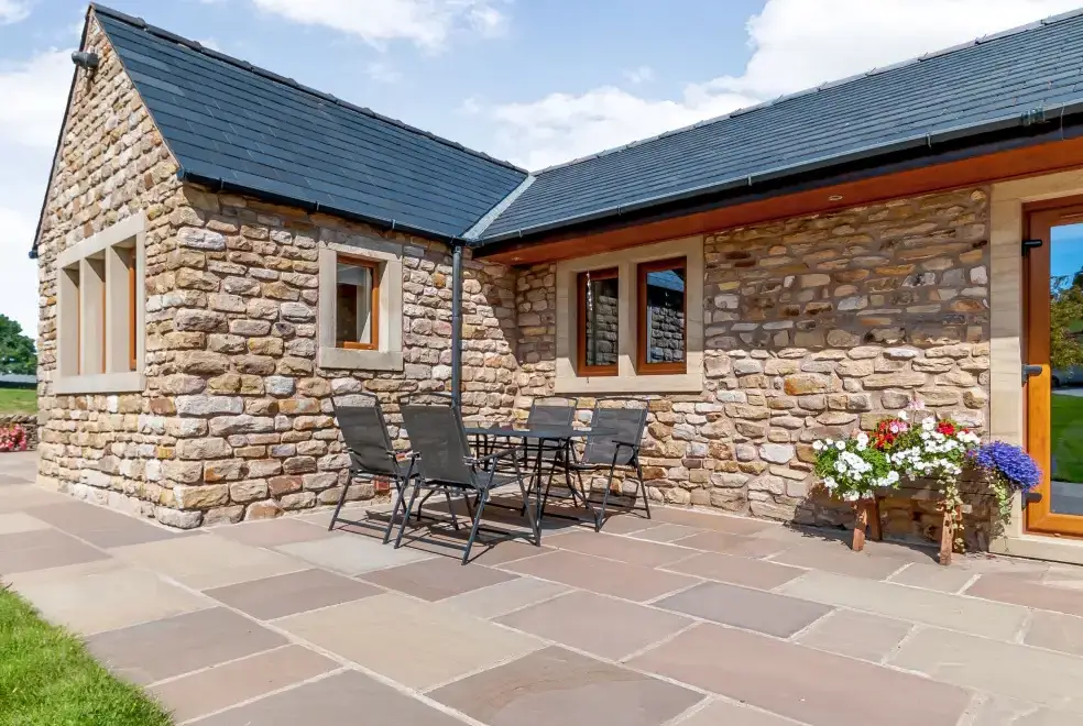 Patio area at Routster Farm Cottage, Yorkshire Dales