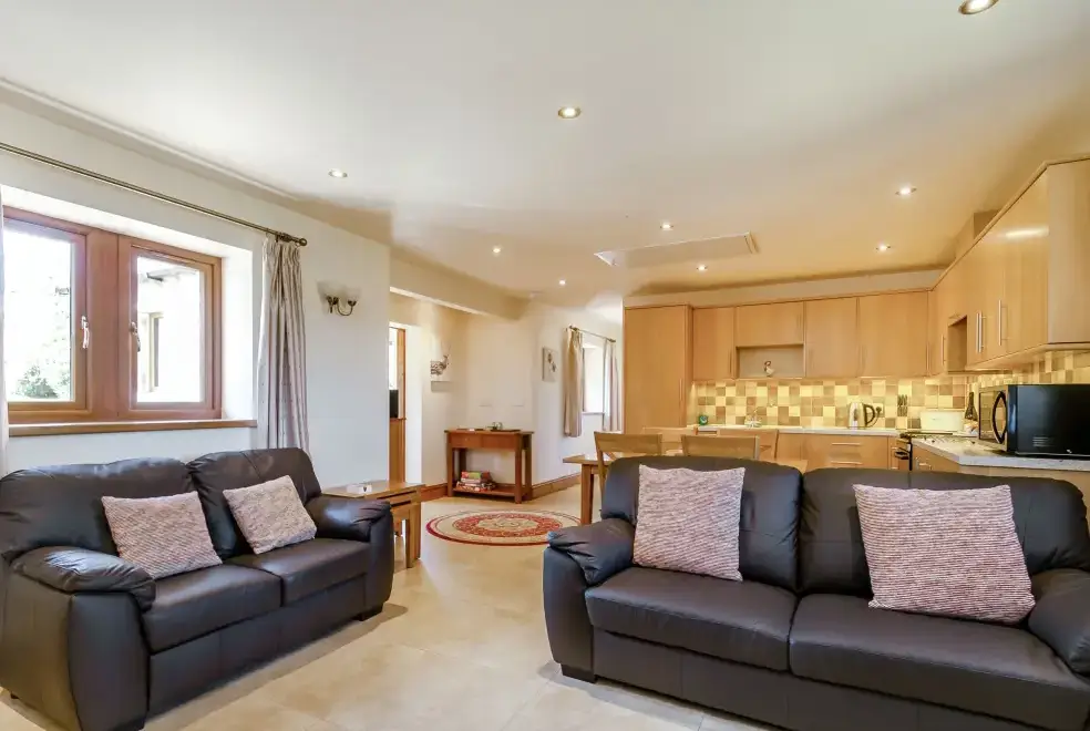 Open plan living area at Routster Farm Cottage, Yorkshire Dales