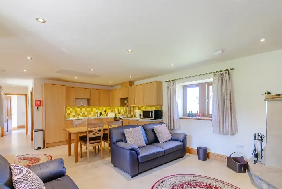 Open plan living area at Routster Farm Cottage, Yorkshire Dales