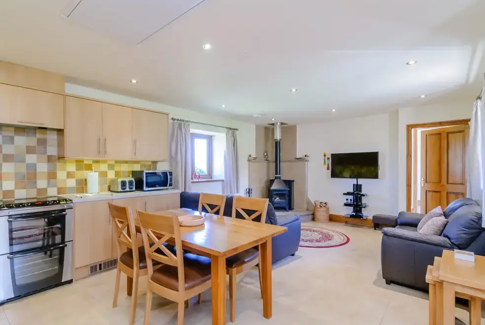 Open plan living area at Routster Farm Cottage, Yorkshire Dales