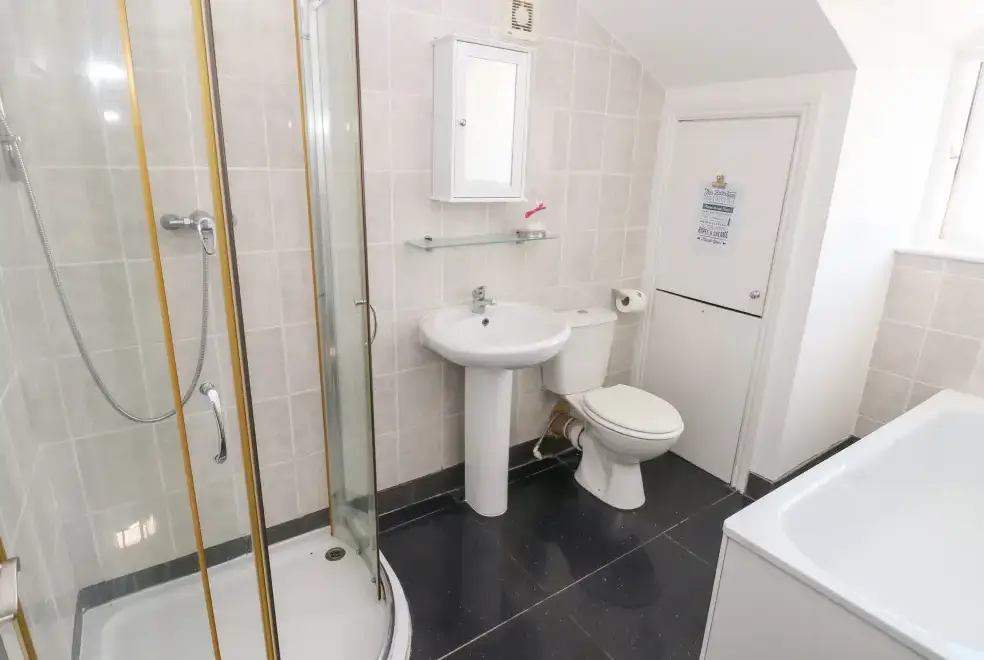 Shower room at Saddlers Cottage, Berllandeg Farm