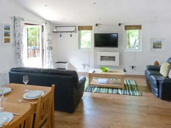 Open plan living area at Skiptory Woodland Holiday Lodge
