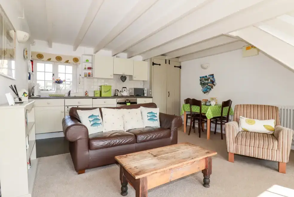 Open plan living area at Slate Cottage