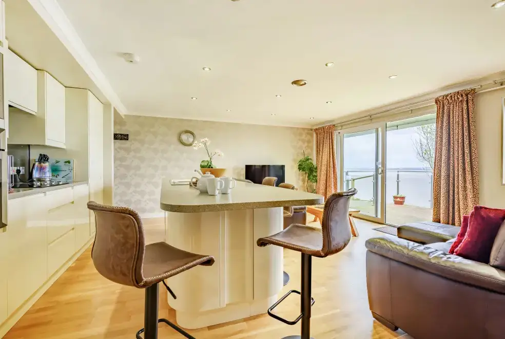 Open plan living area at Solway Cottage