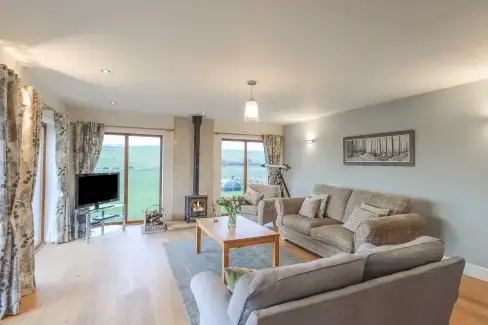 Open plan living area at South Milton Coastal Cottage, Dumfries and Galloway