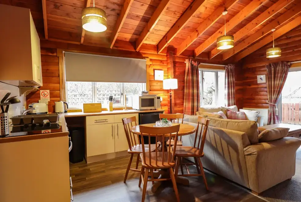 Open plan living area at Spruce Lodge