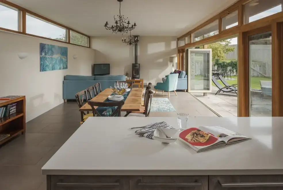 Open plan living area at Swallow's Orchard