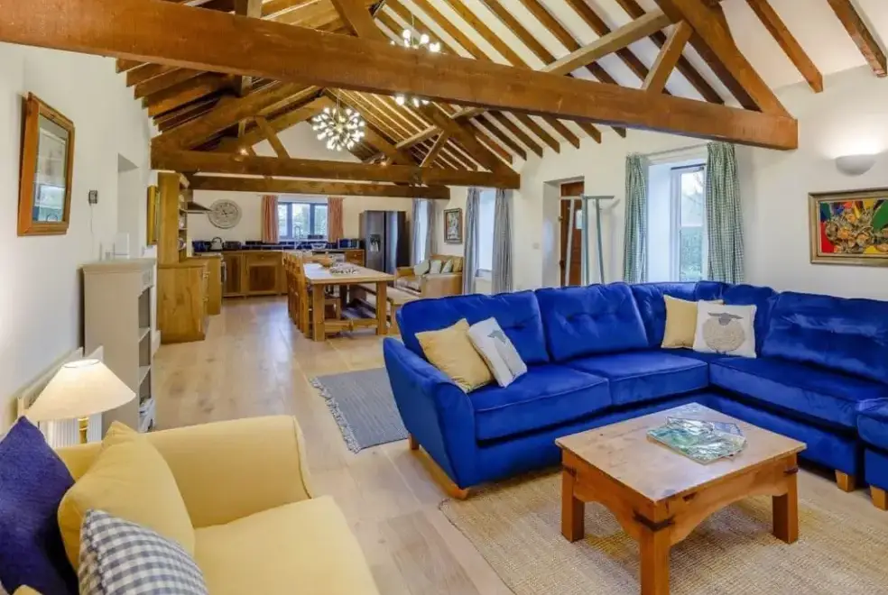 Open plan living area at Teal Cottage at Oxford Country Cottages