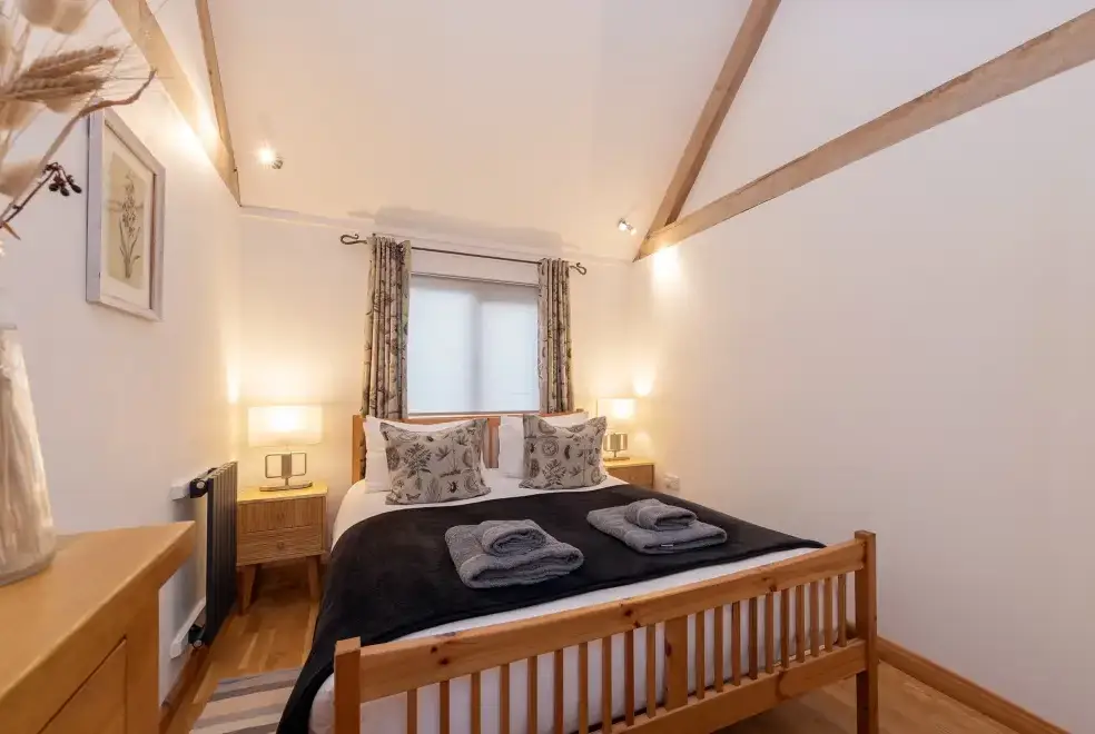Bedroom at The Barn with hot tub