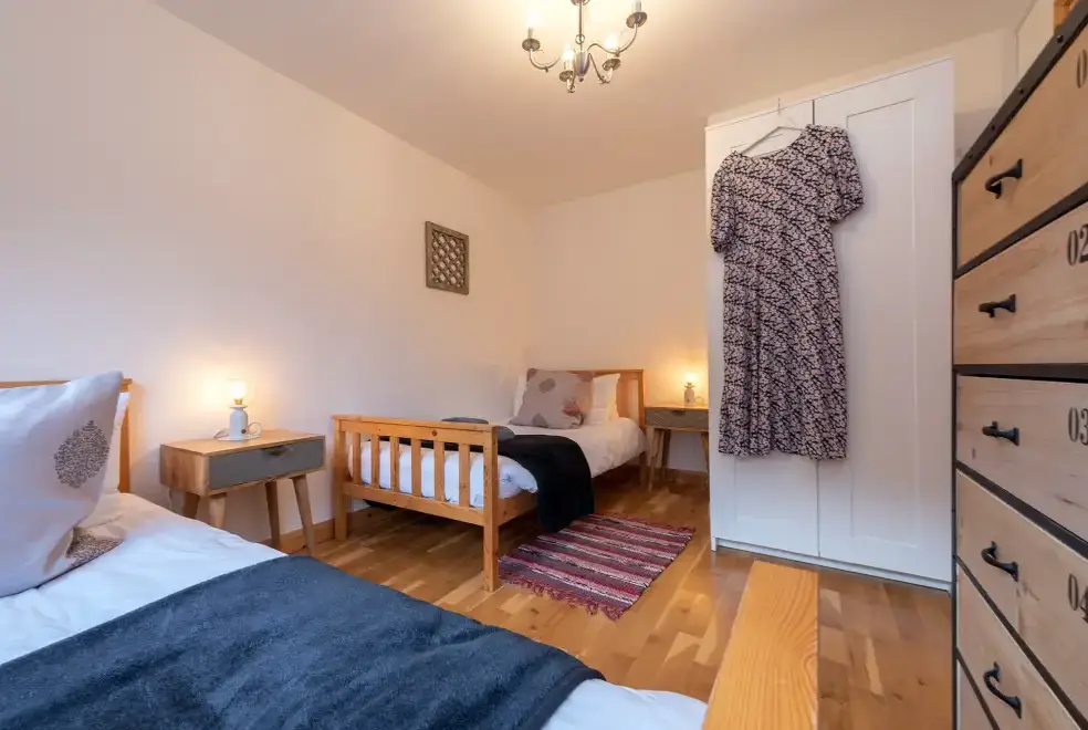 Bedroom at The Barn with hot tub