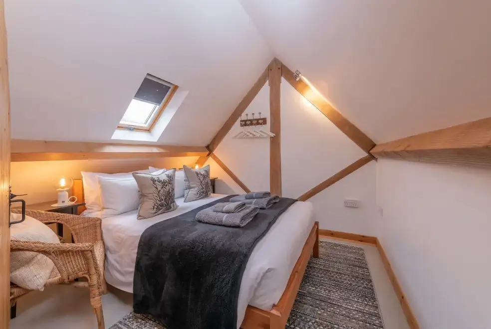 Bedroom at The Barn with hot tub