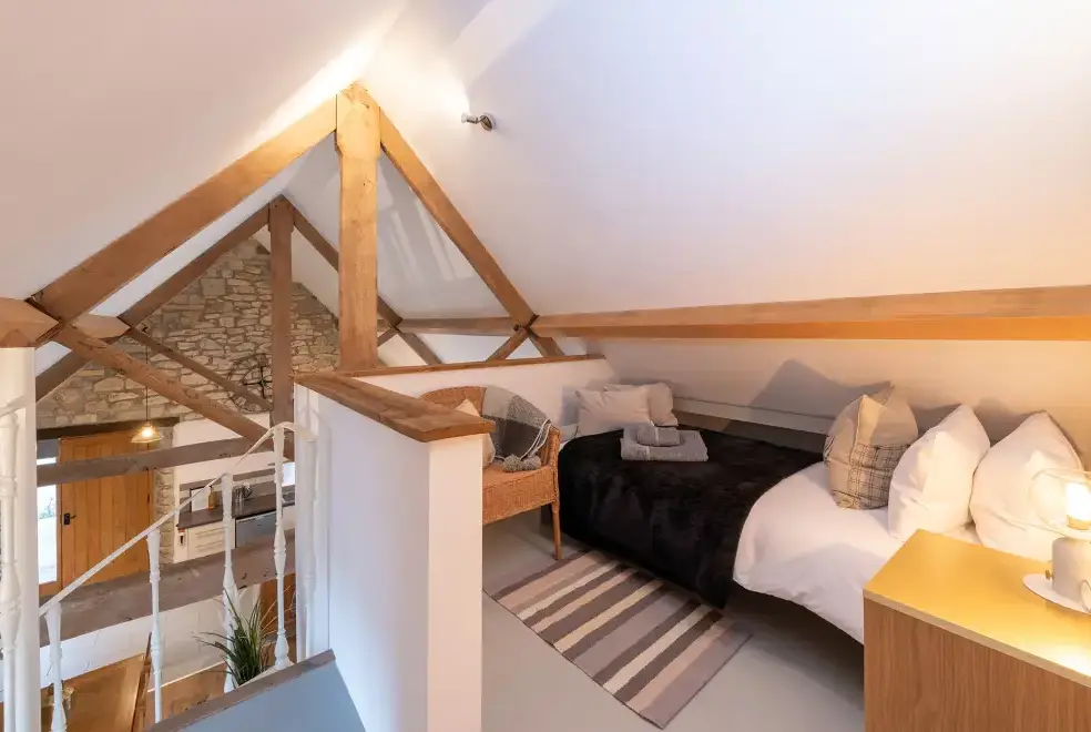 Bedroom at The Barn with hot tub