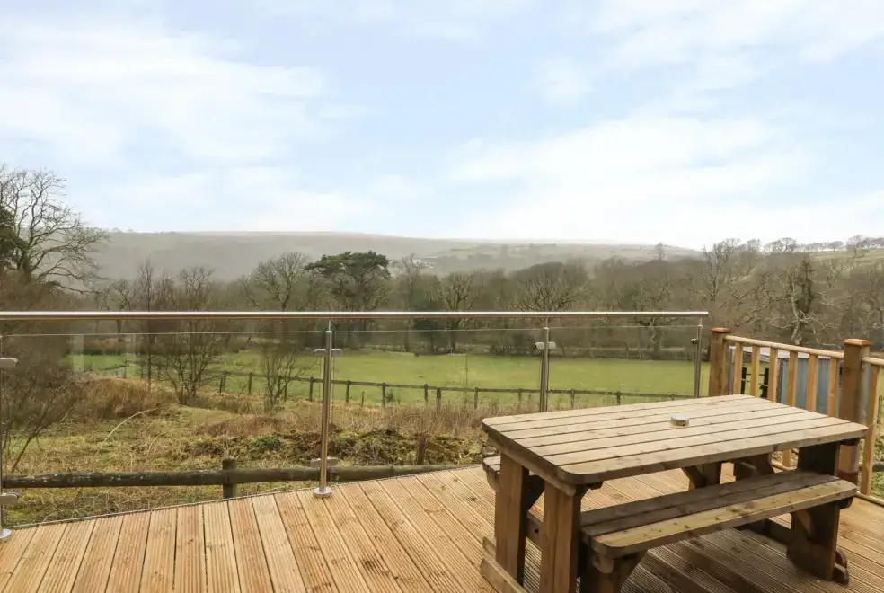 Decked area at The Cabin near Pontardawe