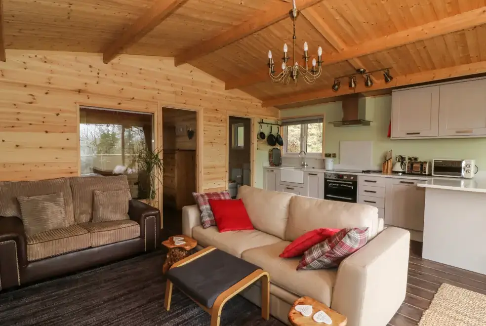 Open plan living area at The Cabin near Pontardawe