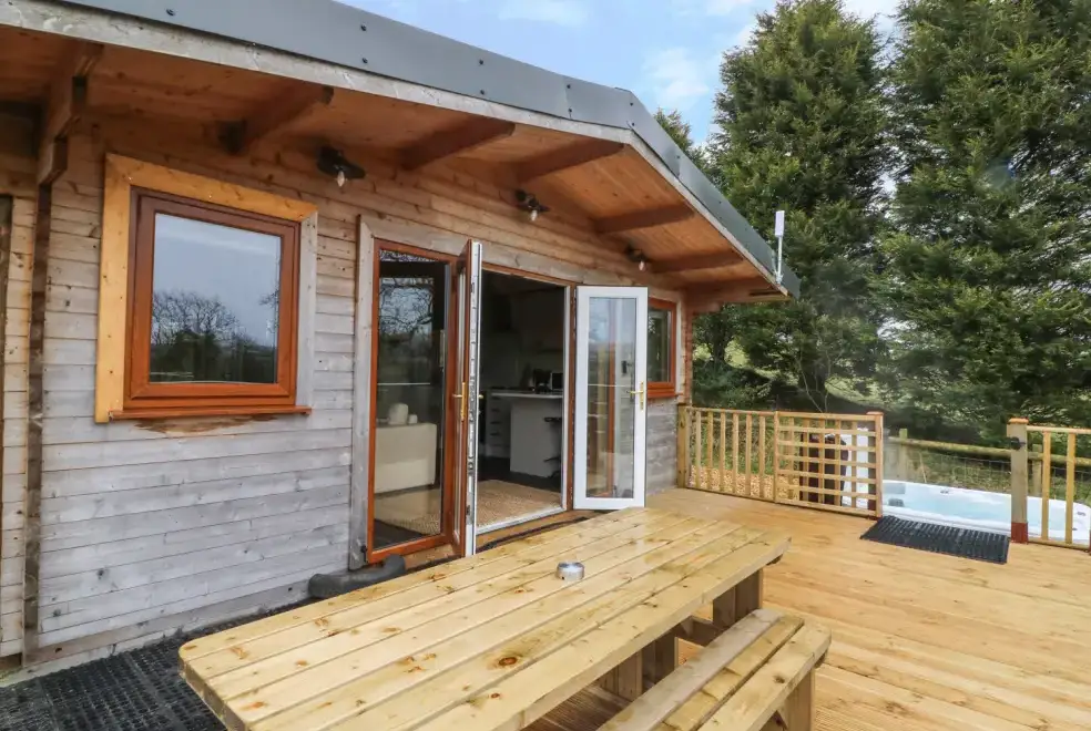 Decked area at The Cabin near Pontardawe