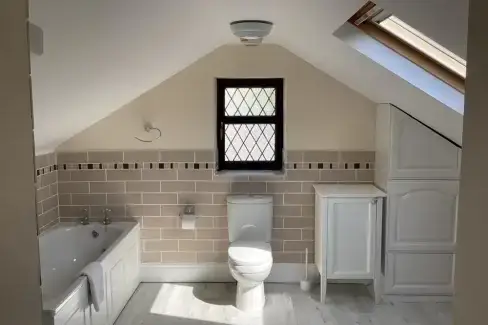 Family bathroom at The Haven - Luxury Sheltered Hot Tub & Games Room, Derbyshire