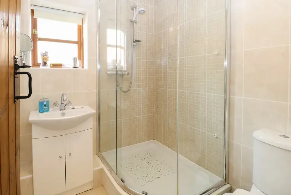 Shower room at The Haybarn Pet-Friendly Country Cottage, Near Swaffham, East Anglia