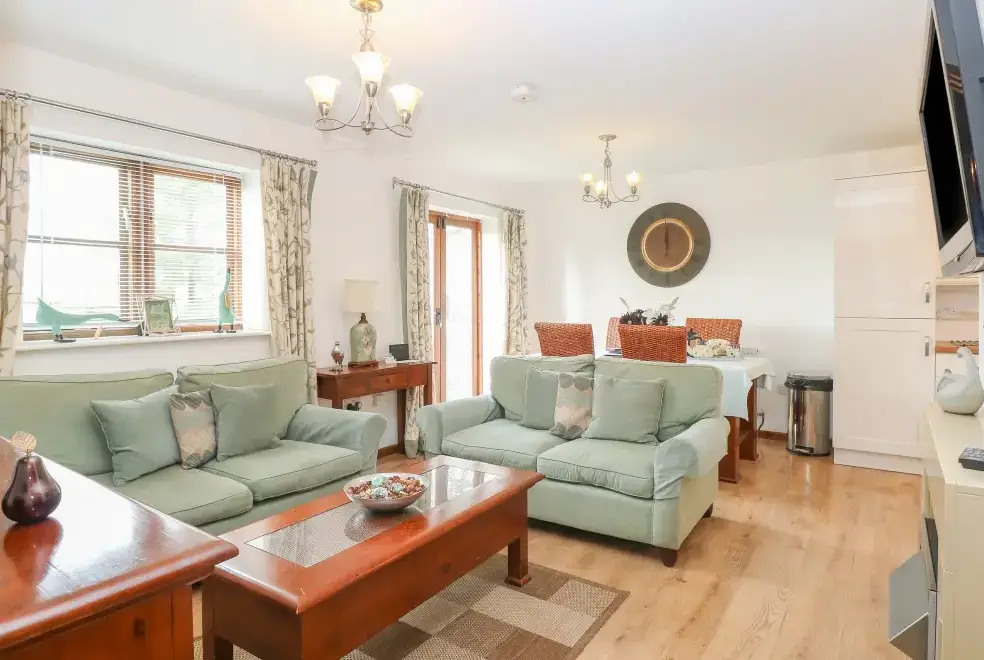 Open plan living area at The Haybarn Pet-Friendly Country Cottage, Near Swaffham, East Anglia