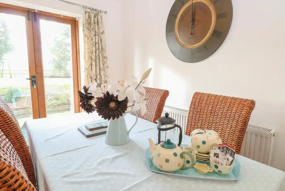 Dining room at The Haybarn Pet-Friendly Country Cottage, Near Swaffham, East Anglia