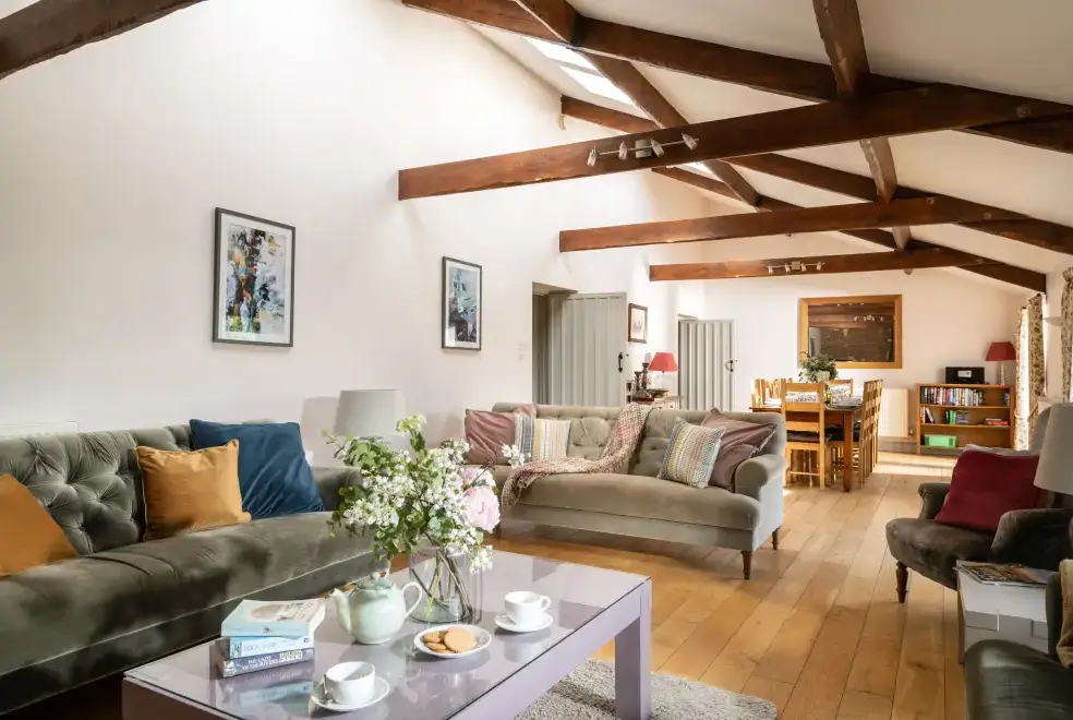 Open plan living area at The Long Barn