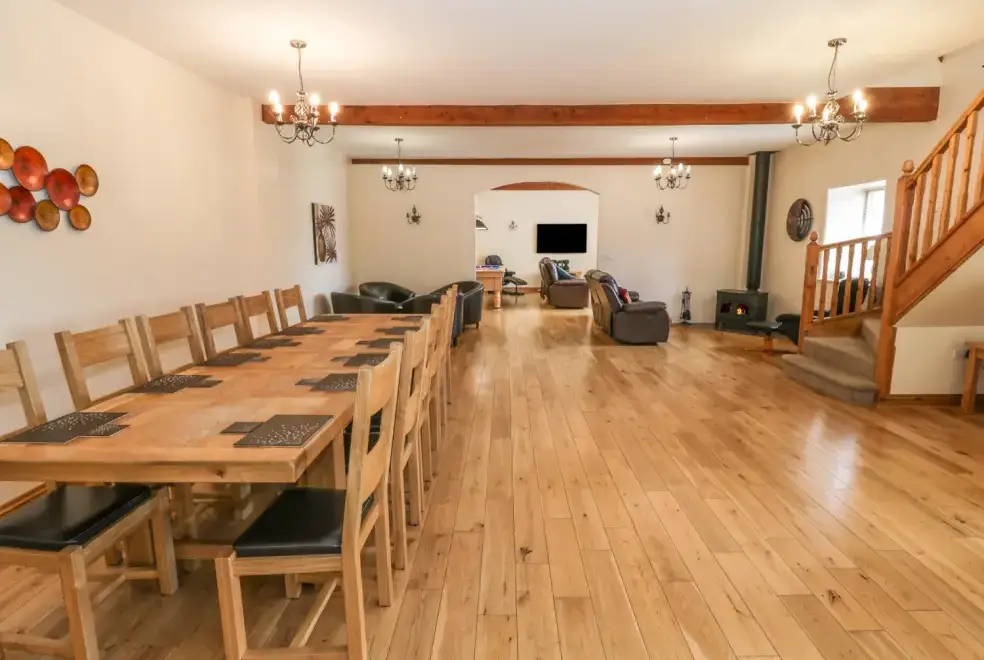 Open plan living area at The Mill Farm Cottage near Shrewsbury