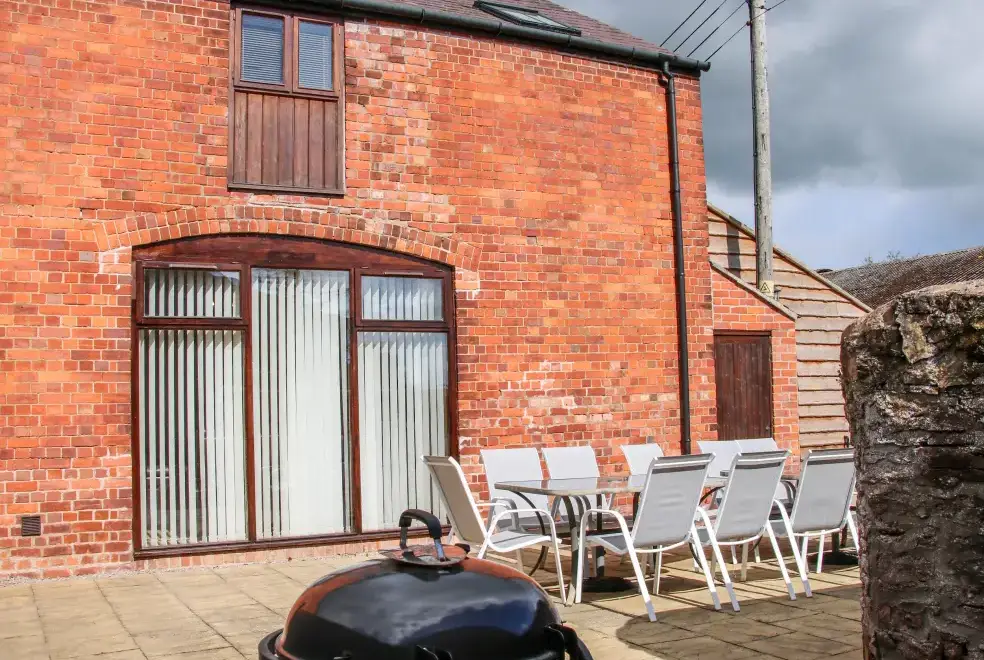 Patio area at The Mill Farm Cottage near Shrewsbury