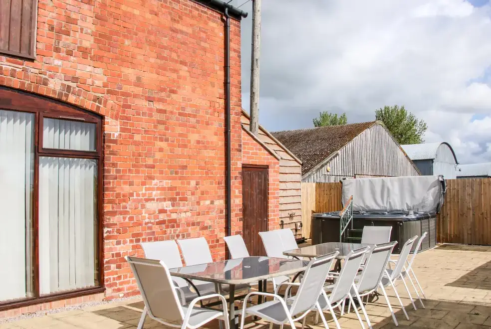 Patio area at The Mill Farm Cottage near Shrewsbury