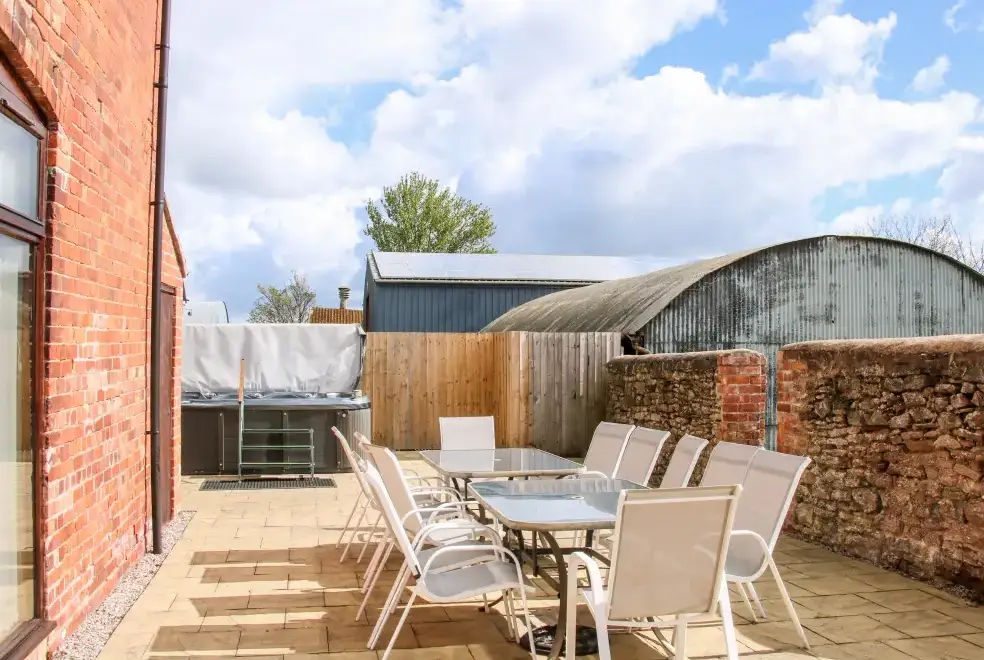 Patio area at The Mill Farm Cottage near Shrewsbury