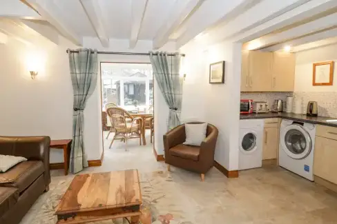 Open plan living area at The Old Barn Cottage, North Wales, Denbighshire