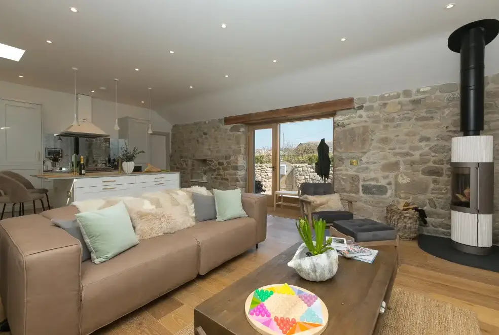 Open plan living area at The Wink, Cape Cornwall