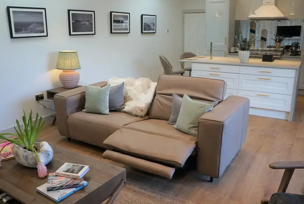 Open plan living area at The Wink, Cape Cornwall