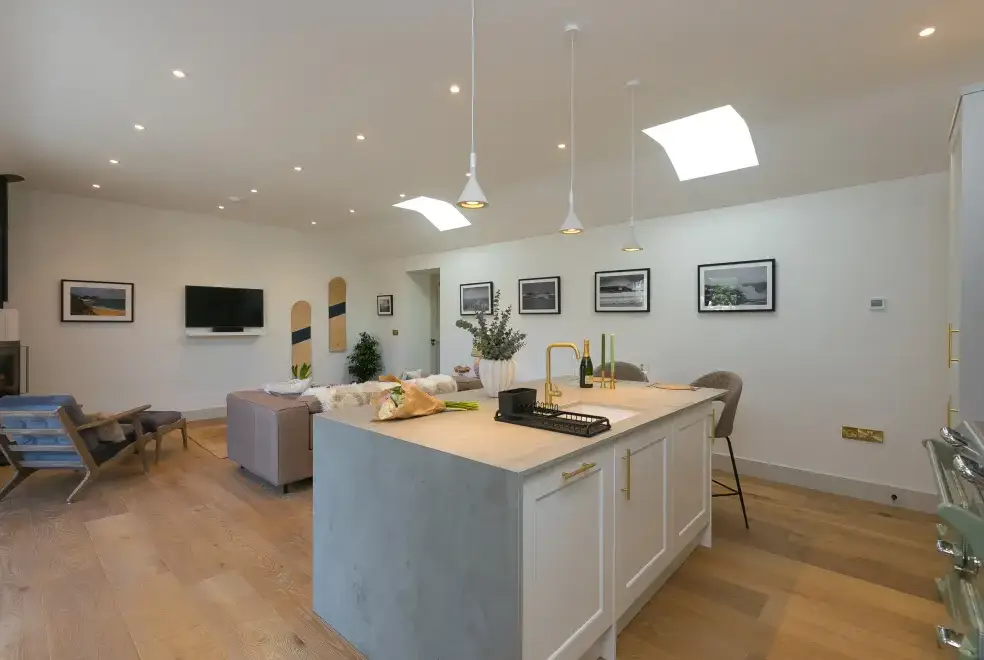 Open plan living area at The Wink, Cape Cornwall