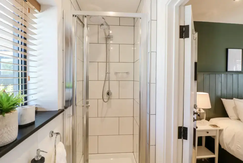 Shower room at The Wood Shed, Bank Top Farm