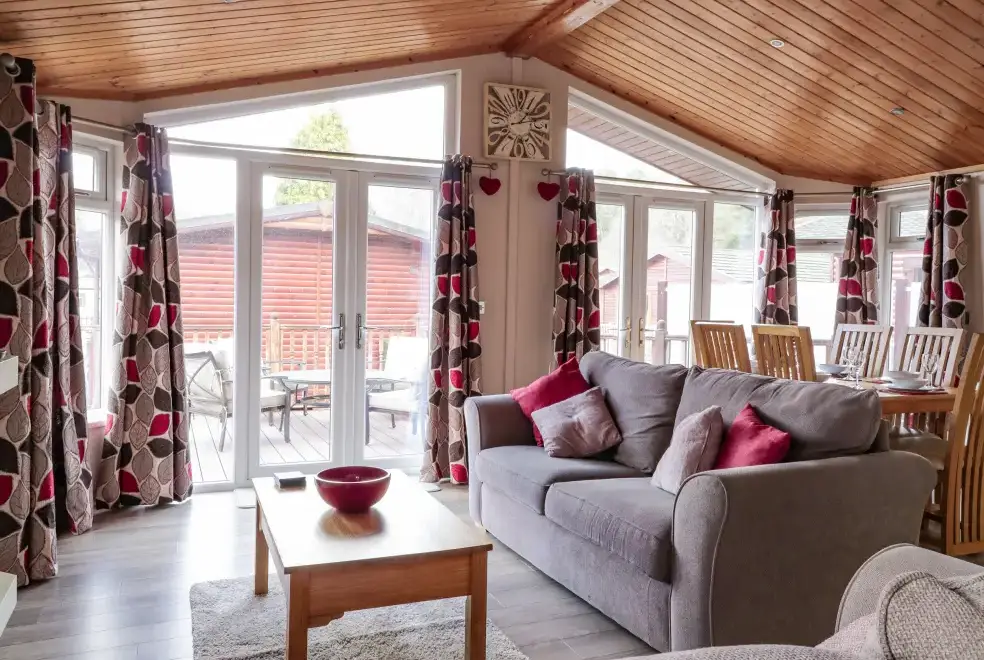 Open plan living area at Thirlmere Holiday Chalet, Lake District National Park 